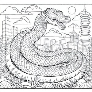 Giant Monster Coloring Book 5 Pages coloring book fantasy Kaiju coloring book adult coloring book
