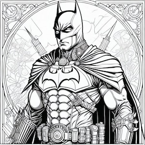 Bat superhero Coloring Book 5 Pages coloring book fantasy Adult coloring book