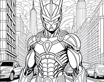Libro para colorear de Ultraman en Tokio, superhéroe japonés (5 páginas)