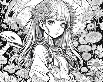 Libro para colorear Flores alienígenas 5 páginas libro para colorear fantasía Kaiju libro para colorear libros para colorear para adultos