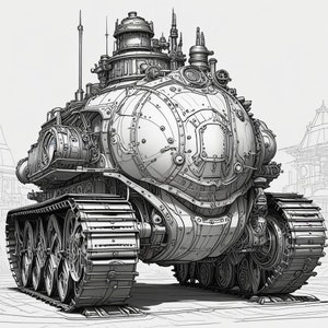 Giant Monster Tank Coloring Book 5 Pages coloring book Zombie Tank Steampunk Coloring book Fairy tale coloring pages Mandala coloring