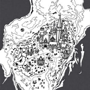 Fantasy Land Map Coloring 5 pages Adult and kids coloring book