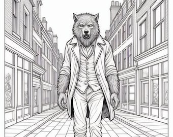 Libro para colorear de monstruos clásicos: Drácula y el Hombre Lobo (5 páginas)