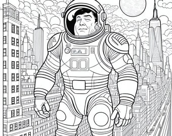 Libro para colorear "Aeronauta en la ciudad", 5 páginas (descarga digital)
