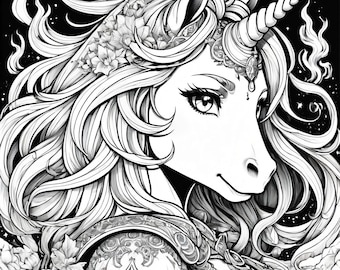 Hermoso unicornio para colorear (5 páginas) Libro para colorear para adultos