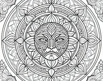 Mandala Luchador Lucha Flor Anime Alma Libro para colorear para adultos Página para colorear de mandala