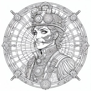 Steampunk person machine Coloring Book 5 Pages coloring book fantasy coloring book Adult coloring books