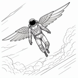 Angel Astro Rocketeer Coloring Book 5 Pages coloring book fantasy Kaiju coloring book Astronaut Spaceman coloring