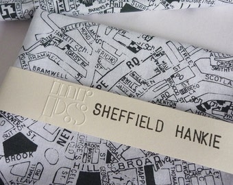 Sheffield Hankie - screen printed vintage map handkerchief