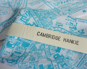 Cambridge Hankie - screen printed vintage map handkerchief