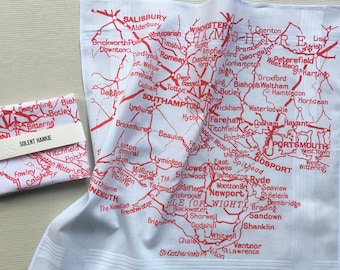 Solent Hankie printed map handkerchief Bournemouth Southampton Portsmouth Isle of Wight