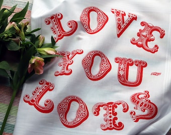 Love You Lots hankie screenprinted cotton handkerchief