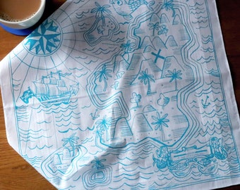 Tropical Island Treasure Map Hankie screenprinted cotton handkerchief