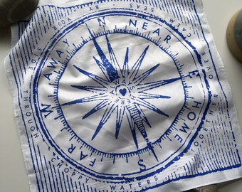 Compass Hankie screenprinted heartfelt cotton handkerchief