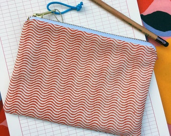 Wavy pattern medium zippy pouch screenprinted fabric purse