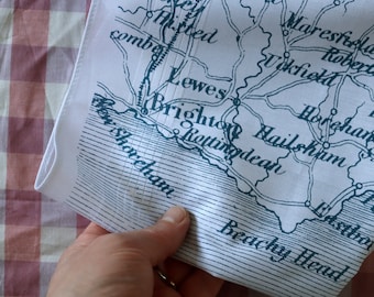 East Sussex & Kent coastline hankie Brighton, Hastings, Dungeness, Canterbury Handkerchief