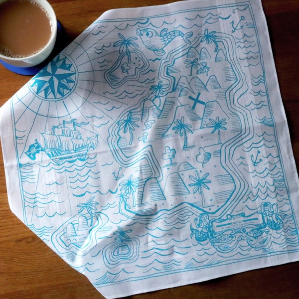 Tropical Island Treasure Map Hankie screenprinted cotton handkerchief