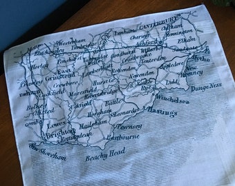 East Sussex & Kent coastline hankie Brighton, Hastings, Dungeness, Canterbury Handkerchief