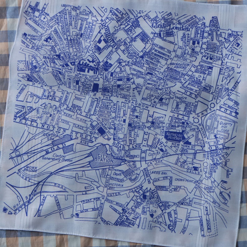 Leeds Hankie screenprinted vintage map handkerchief image 4