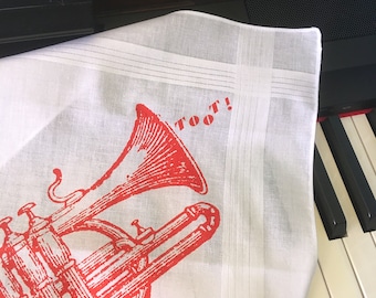 Toot! screenprinted trumpet cotton handkerchief