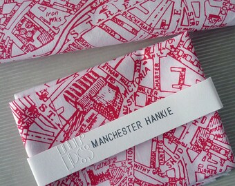 Manchester Hankie screen printed vintage map handkerchief