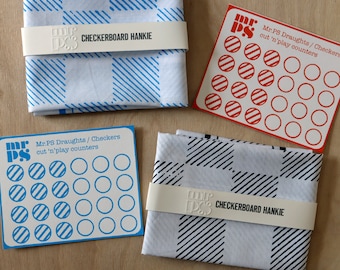 Checkerboard hankie screenprinted draughts checkers board game handkerchief