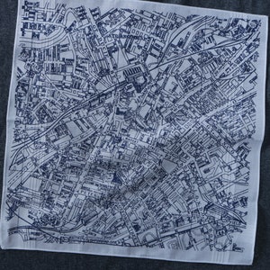 Manchester Hankie screen printed vintage map handkerchief dark blue