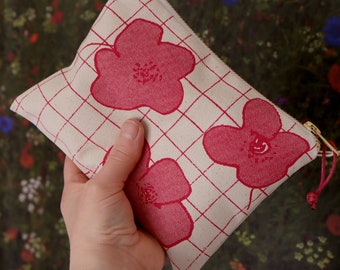 Blossom print zipped pouch screenprinted cotton purse