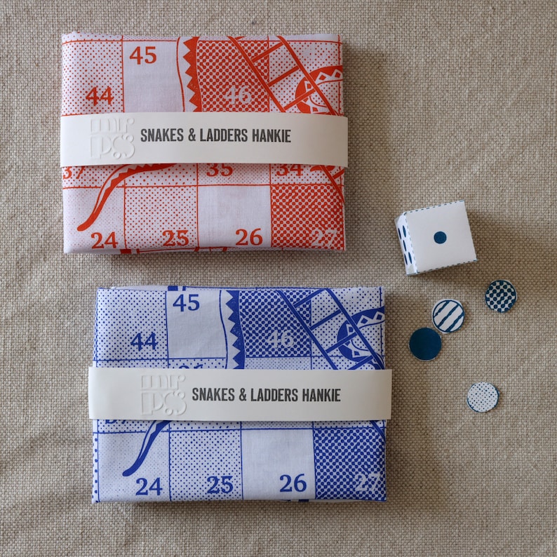 Snakes & Ladders Boardgame Hankie screenprinted cotton handkerchief image 5