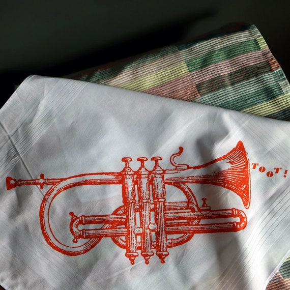 Toot Screenprinted Trumpet Cotton Handkerchief 