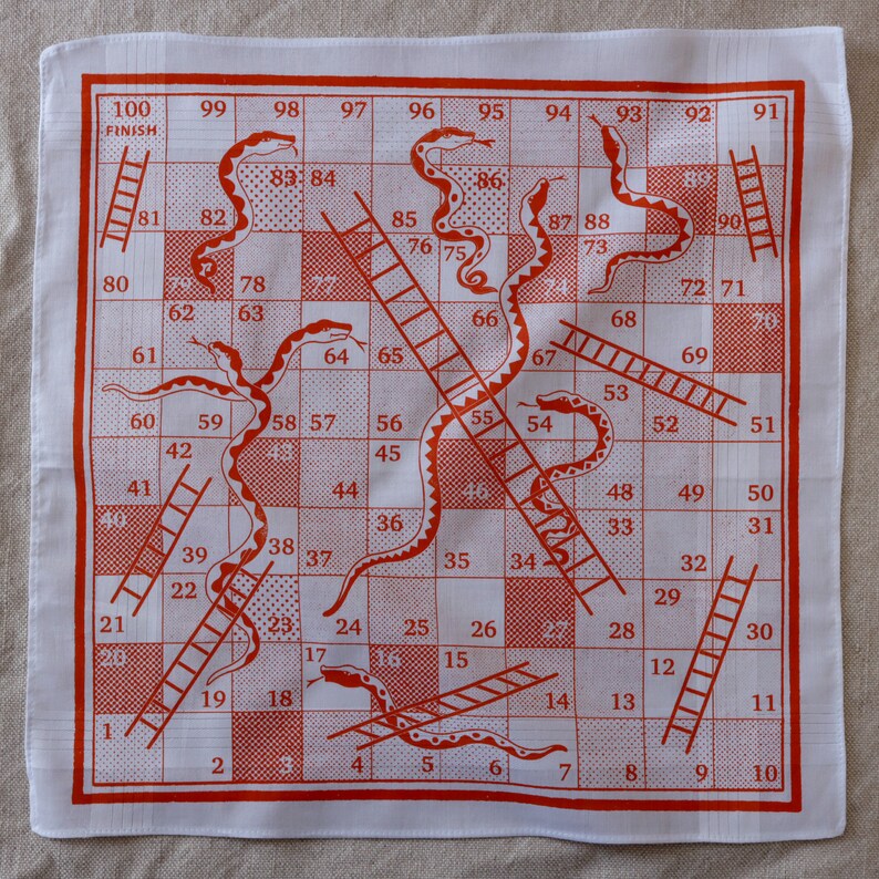 Snakes & Ladders Boardgame Hankie screenprinted cotton handkerchief image 8