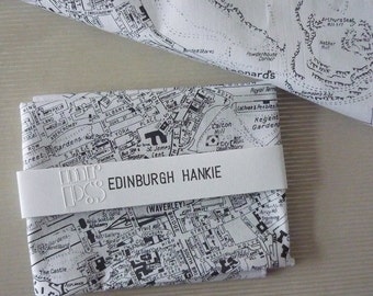 Edinburgh Hankie Screenprinted Vintage Map Handkerchief