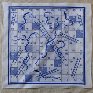 Snakes & Ladders Boardgame Hankie screenprinted cotton handkerchief image 3