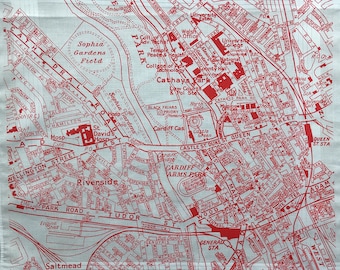 Cardiff Hankie screenprinted vintage map handkerchief