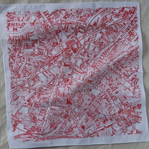 Manchester Hankie screen printed vintage map handkerchief Red