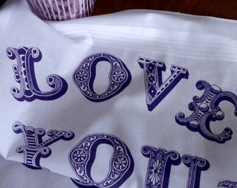 Love You Lots hankie screenprinted cotton handkerchief