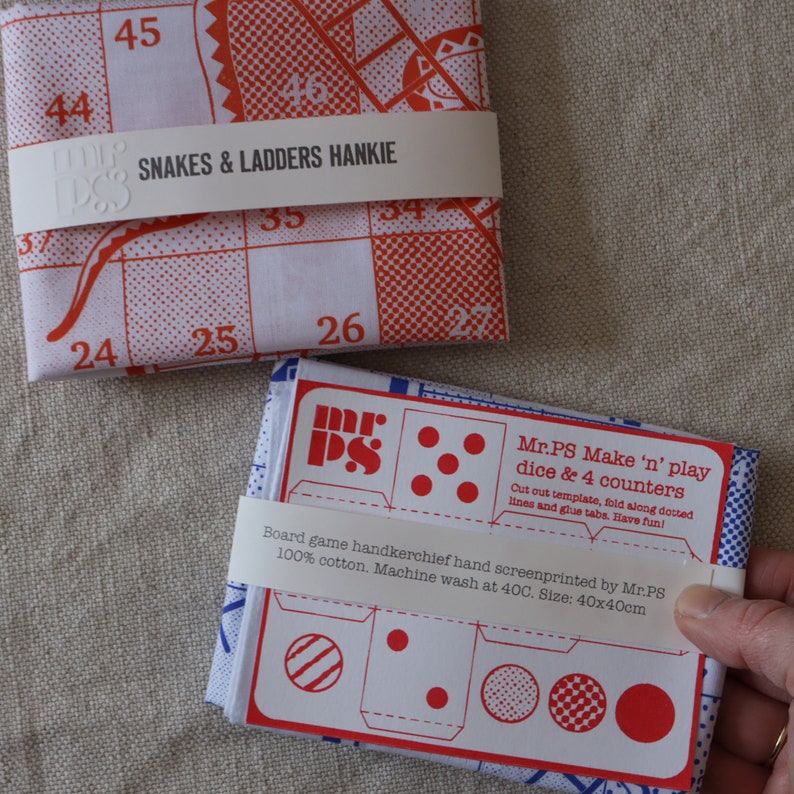 Snakes & Ladders Boardgame Hankie screenprinted cotton handkerchief image 6