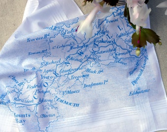 Cornwall Hankie printed vintage map Handkerchief