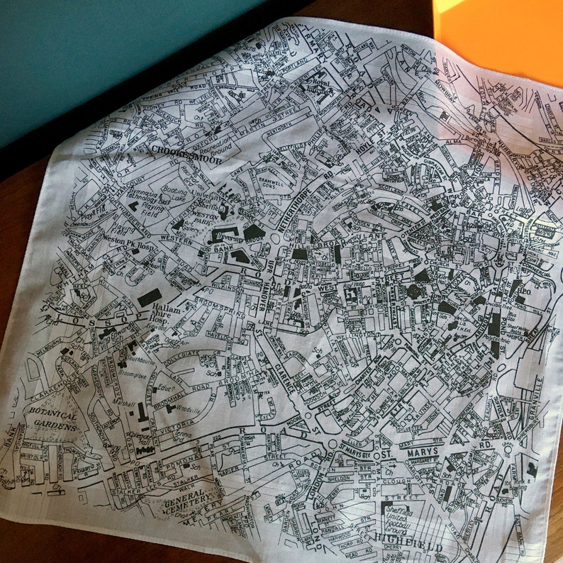 Sheffield Hankie screen printed vintage map handkerchief Gray