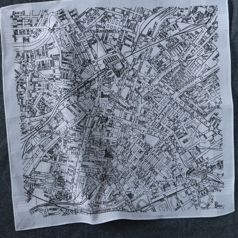 Manchester Hankie screen printed vintage map handkerchief charcoal grey