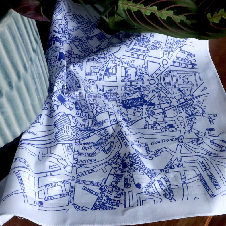 Leeds Hankie screenprinted vintage map handkerchief image 1