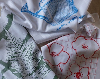 Set of 3 Garden Lover Hankies Water, Bloom, Flourish printed cotton handkerchiefs