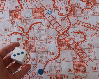 Snakes & Ladders Boardgame Hankie screenprinted cotton handkerchief