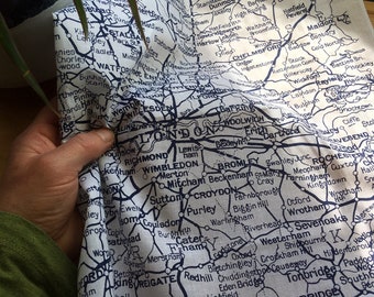 Greater London Hankie screenprinted vintage map handkerchief