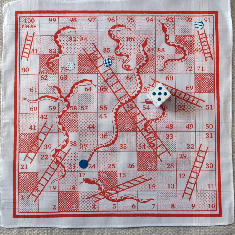 Snakes & Ladders Boardgame Hankie screenprinted cotton handkerchief image 2