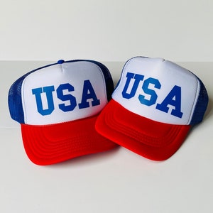 USA Matching Adult and Toddler/Kids Trucker Hat, Red White and Blue Foam Front Trucker Hat, 4th of July, Merica, 4th of July Baseball Hat