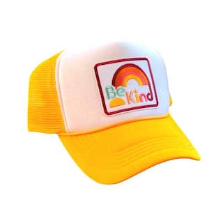 Be Kind Patch Yellow/White Front Trucker Hat/Beach Hat