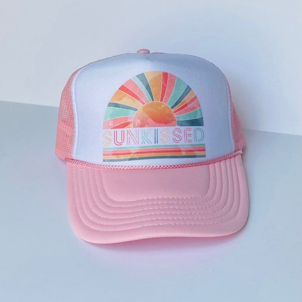 Sunkissed Light Pink/White Front Trucker Hat/Beach Hat