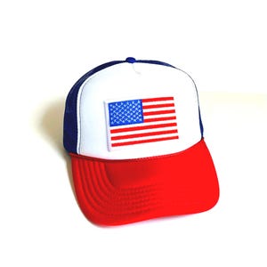 American Flag Patch, Red White and Blue Foam Front Trucker Hat, 4th of July Baseball Hat