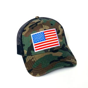 American Flag Patch Trucker Hat, Camo Baseball Cap